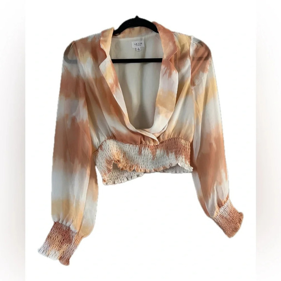 Le Lis Sheer Cropped Watercolor Long Sleeve Blouse Size Small - Picture 1 of 4